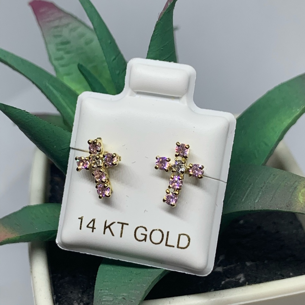 💥SALE💥 14k Gold Cross Earrings with stones ✨🌟 - Picture 4 of 7